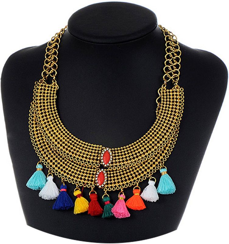 Boho Gypsy Collection Gold Plated Layering Multicolor Tasse Alloy Necklace