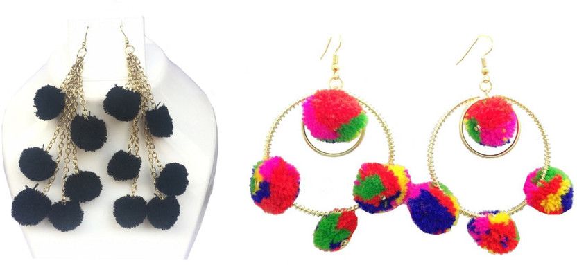 Black Pompom & Bangle Pompom Fabric Drops & Danglers