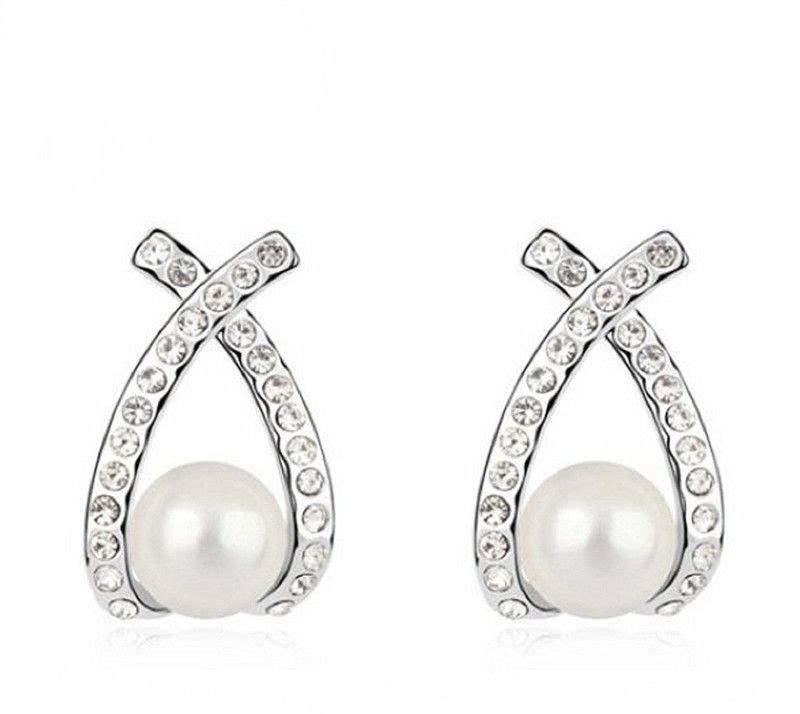 White Pearl Earring For Women Pearl Metal Stud Earring