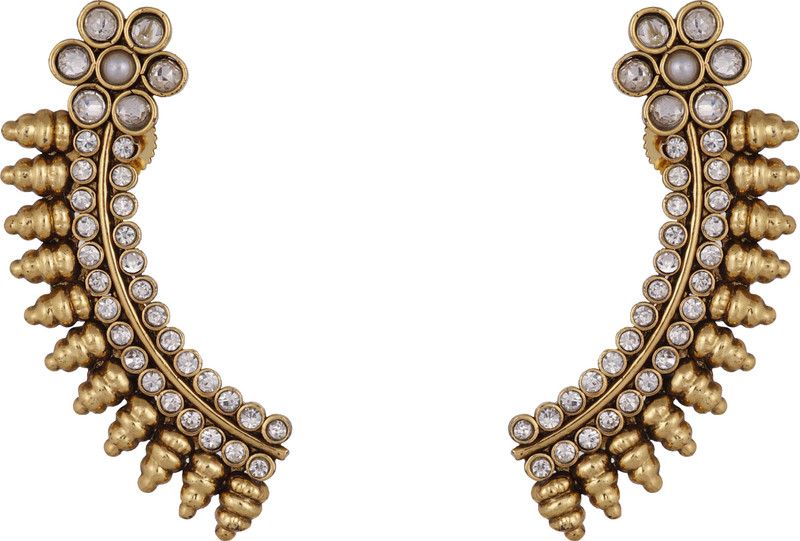 Traditional Gold Plated With Crystals Earcuff Earrings Brass Stud Earring