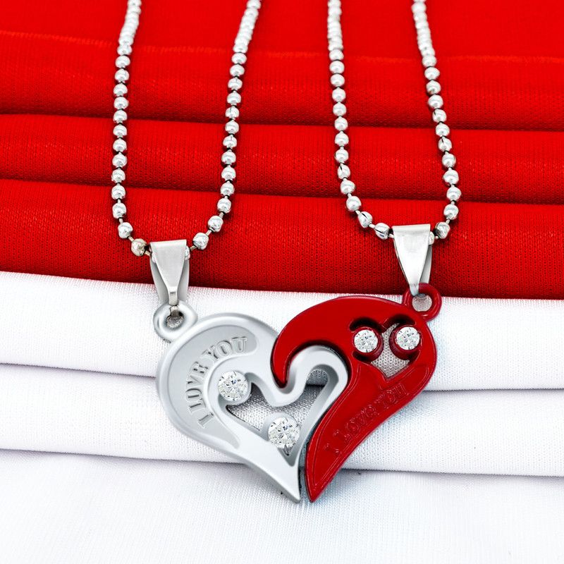 Silver Chain Heart Pendant Valentine Special Couple Pendant Neckalce For His Her Silver Plated Stainless Steel Chain