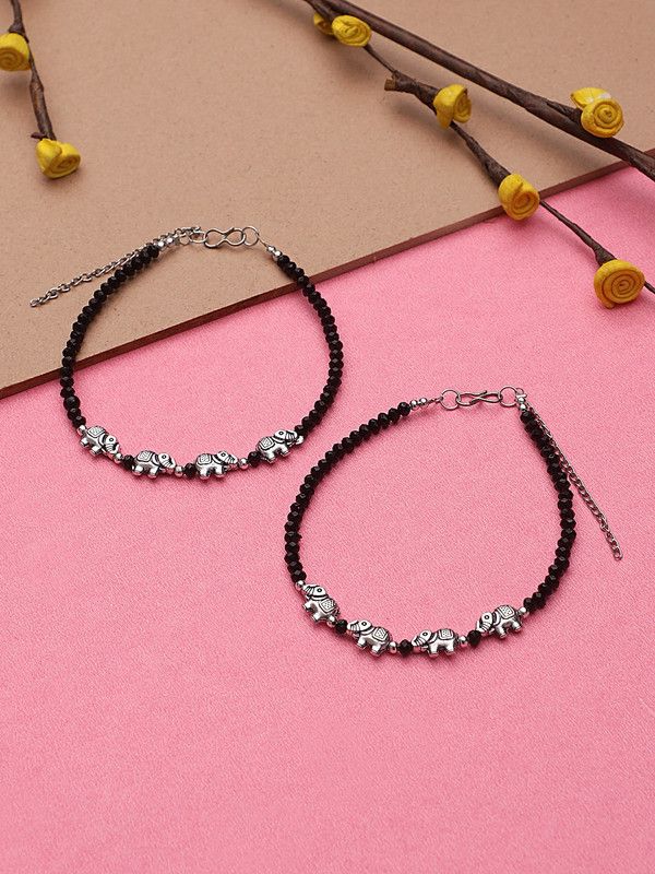 CARDINAL Oxidized Black Beads Anklet/Pajeb/Payal Alloy Anklet  (Pack of 2)