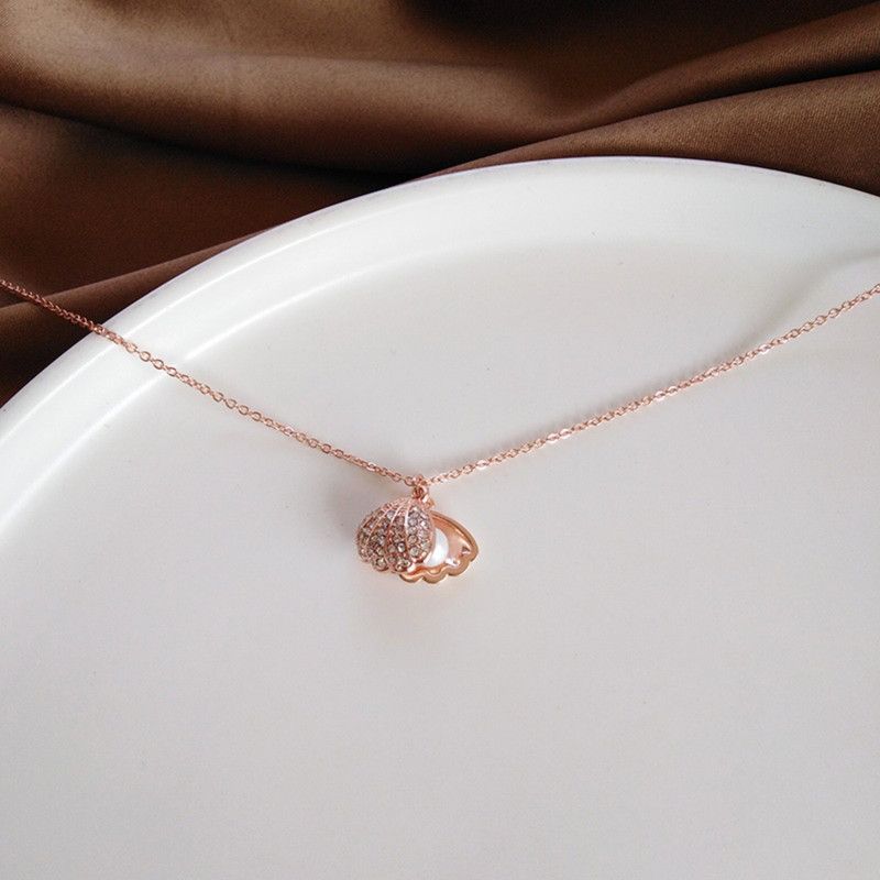 Stainless Steel Necklace Shell Design rose Gold Plated Pearl Necklace Cubic Zirconia Gold-plated Plated Crystal, Alloy, Stainless Steel Necklace