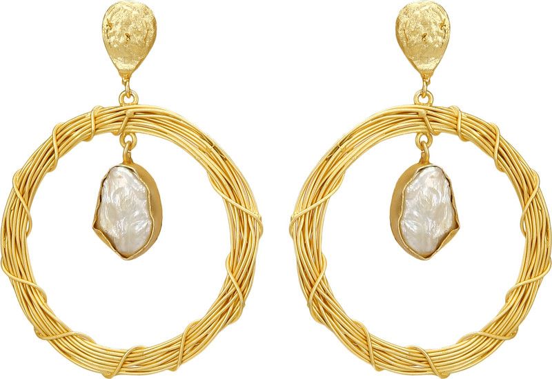 Antique Gold Party Wear Earrings For Women and Girls Pearl Brass Drops & Danglers, Hoop Earring