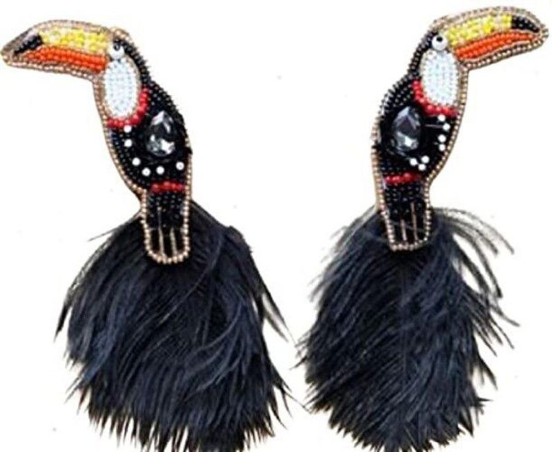 BLACK TOUCAN BIRD BEADED EARRING Jute Earring Set