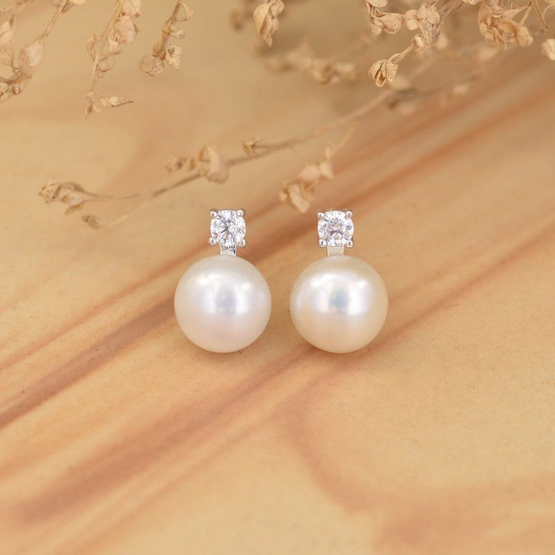 Pure 925 Sterling Silver Fresh Water Pearl Stud Earring for Women and Girls I Pearl Sterling Silver Stud Earring