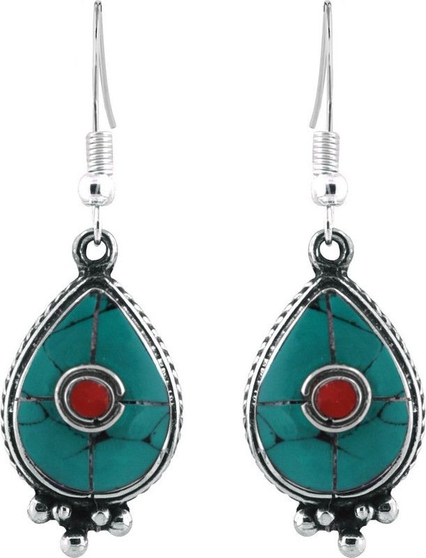 Tribal Gemstone Turquoise Silver, Alloy Drops & Danglers