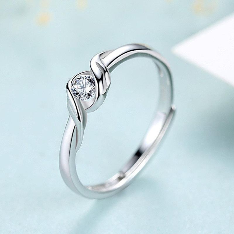 Glamorous Solitaire Adjustable Ring for Women & Girls Sterling Silver Swarovski Crystal Sterling Silver Plated Ring