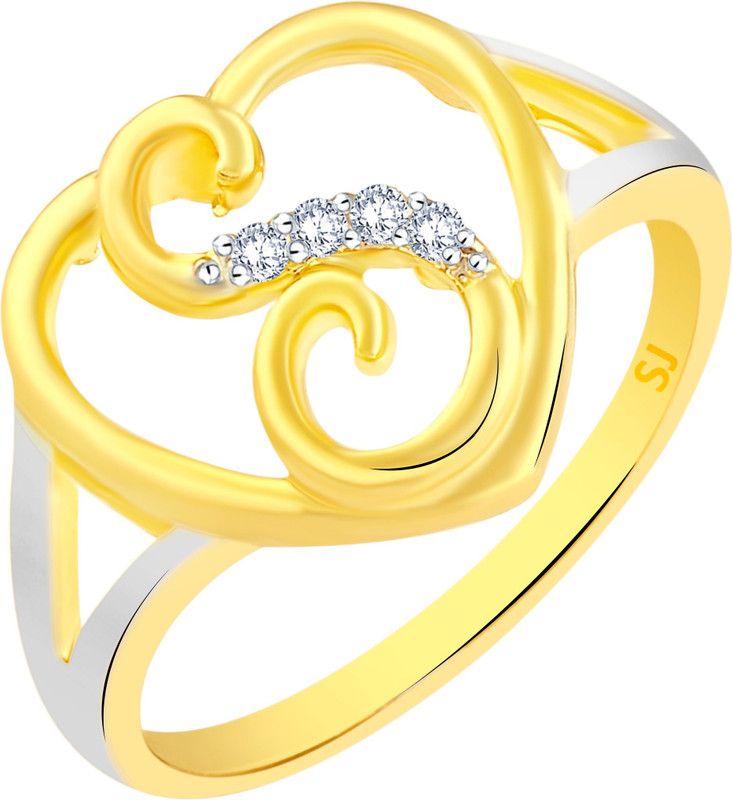 Heart Diamond Studded"S" Alphabet Ring for Women and Girls Alloy, Brass Cubic Zirconia Gold Plated Ring