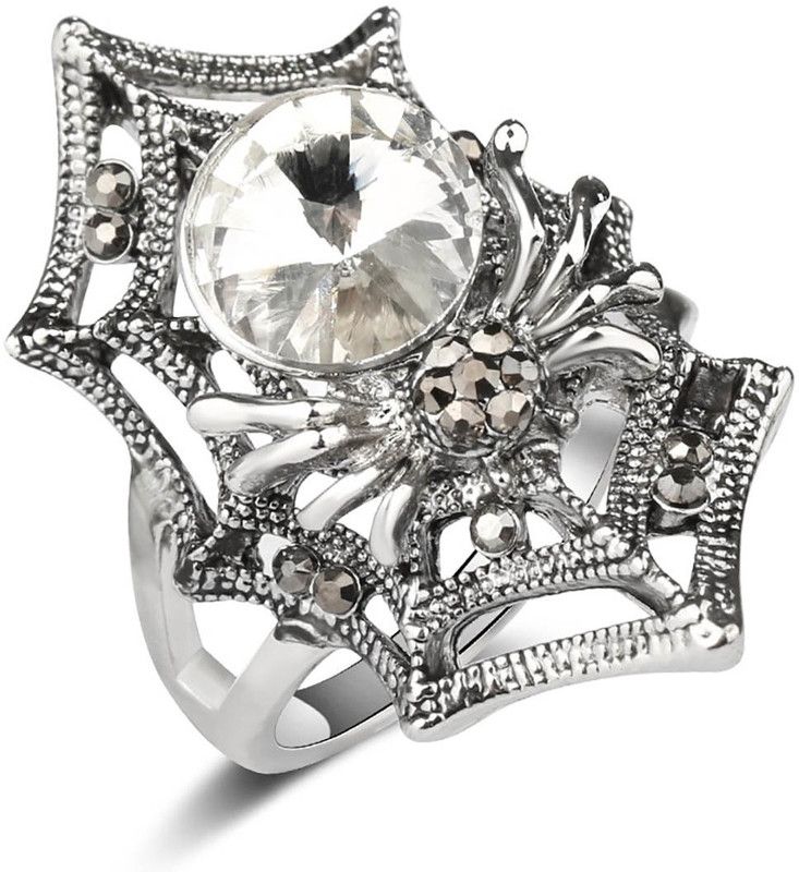 Magic Of Spider Women Web White Metal Cubic Zirconia Silver Plated Ring