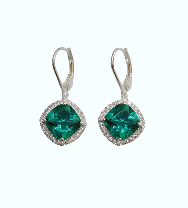 925 purity Silver green imitation stone clip-on earrings Zircon Silver Drops & Danglers