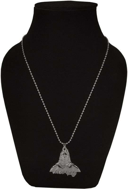 Metal Fancy & Stylish Solid (Silver Color) Mahadev Bolenath Shankar Mahakaal Lord Adiyogi Shiva/Shivji With Sarp/Snake Locket Pendant Necklace With Ball Chain For Men & Women Silver Stainless Steel