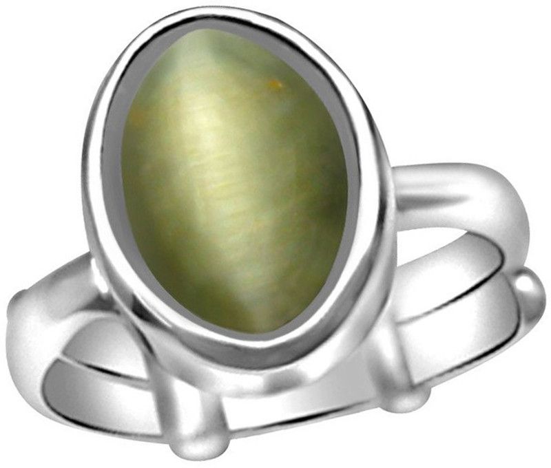 11.25 Ratti Natural & GJSPC Certified Cat's Eye Astrological Adjustable Silver Ring/ Stone Cat's Eye Silver Plated Ring