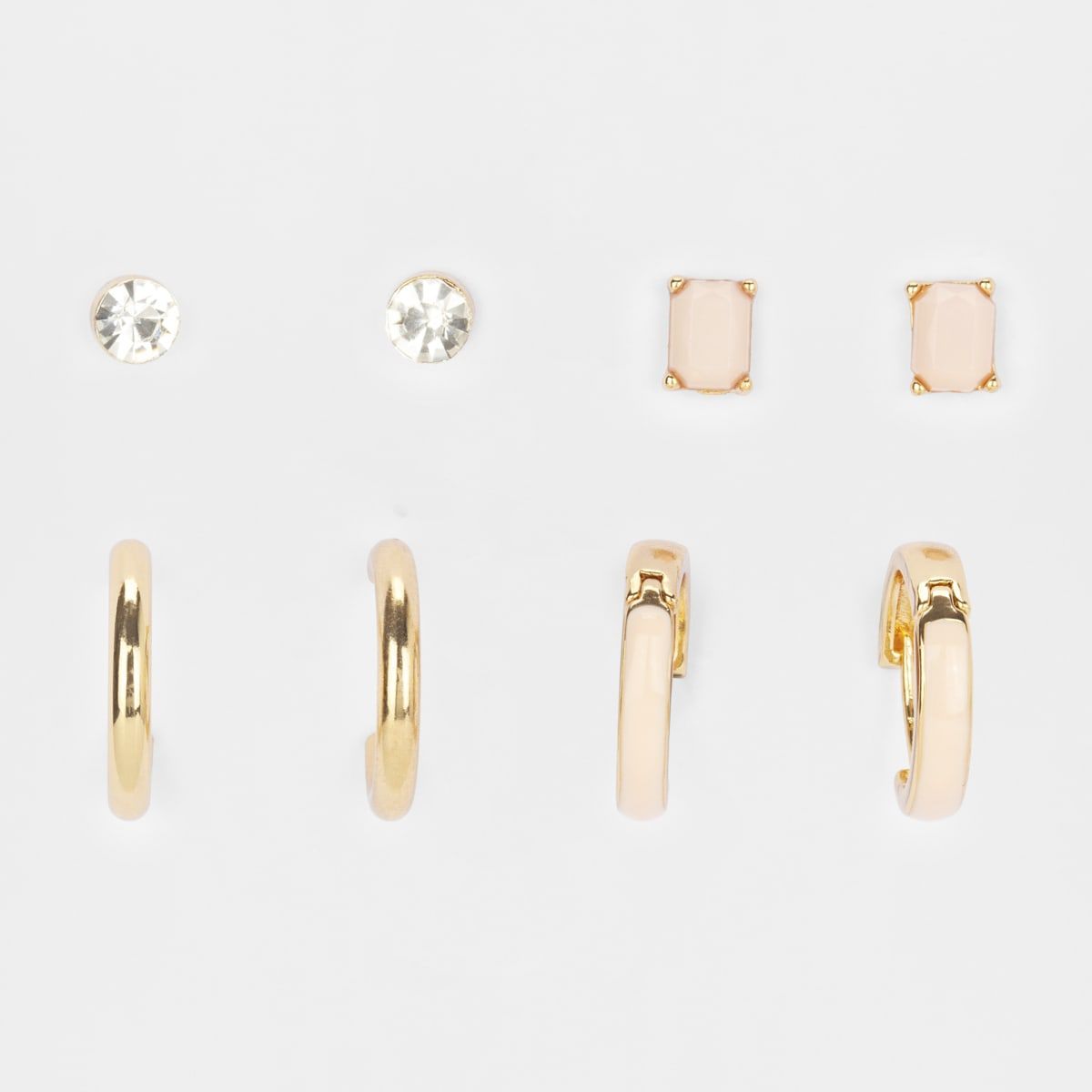 4 Pack Stud and Hoop Enamel Earrings - Gold Look