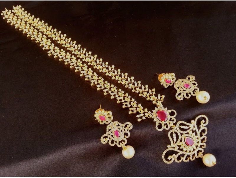 Alloy Gold, Pink Jewel Set  (Pack of 1)