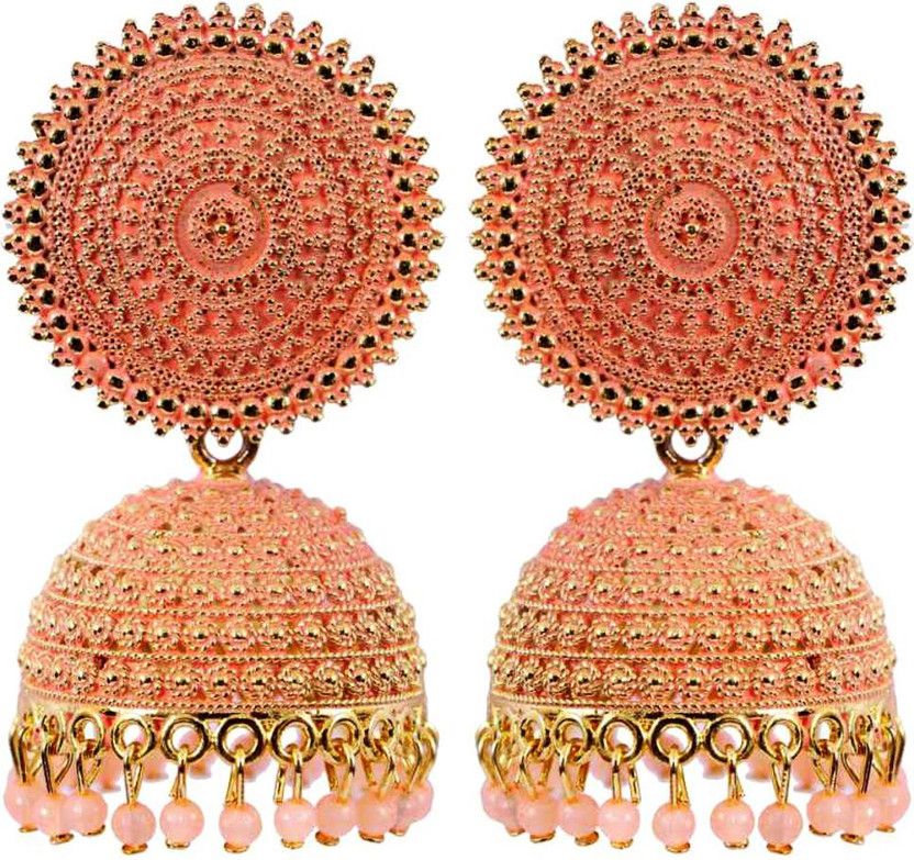 Beige Jhumka stylish partywear Golden Bridal wedding earrings for women & girls Pearl Alloy Jhumki Earring