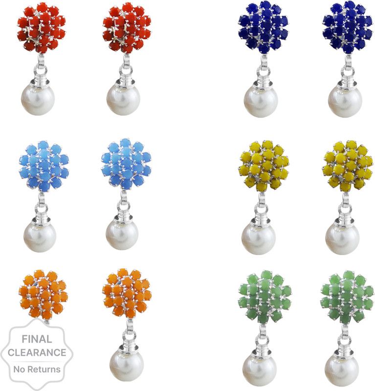 MultiColor Flower Shaped Brass Stud Earring