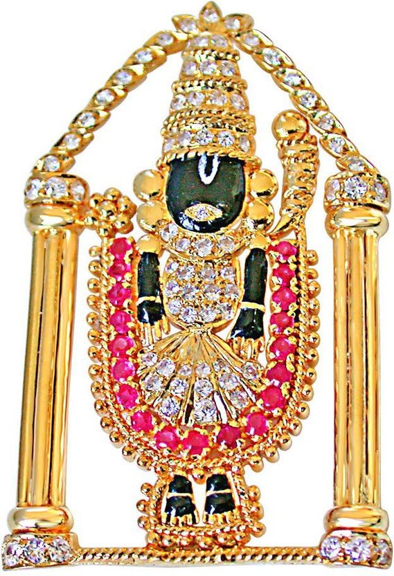 Balaji Pendant in Silver Studded with Ruby & white Crystals with Black Enamel for All (SDS182) Gold-plated Ruby, Crystal Sterling Silver Pendant
