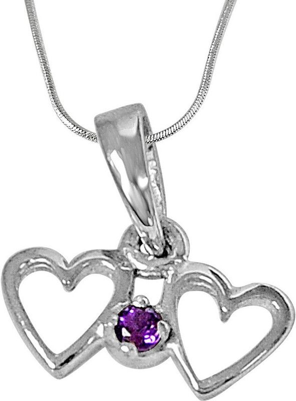 Heart To Heart - Heart to Heart Purple Amethyst and 925 Sterling Silver Pendant with 18 IN Chain (SDP463) Sterling Silver Amethyst Sterling Silver Pendant