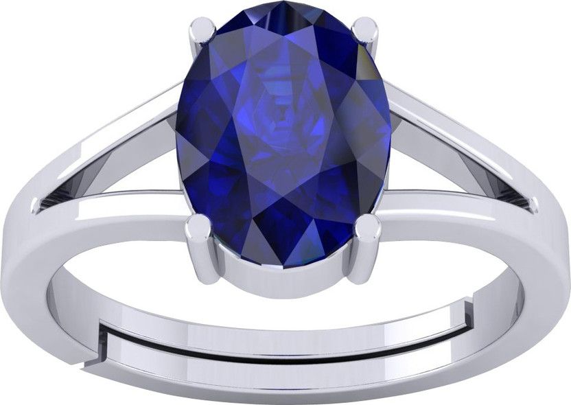 7.25 Ratti Blue Sapphire Neelam Stone Silver Metal Ring Metal Sapphire Rhodium Plated Ring