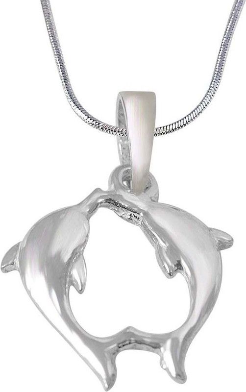 Double Dolphin 925 Sterling Silver Pendant with 18 IN Chain (SDP293) Silver Sterling Silver Pendant