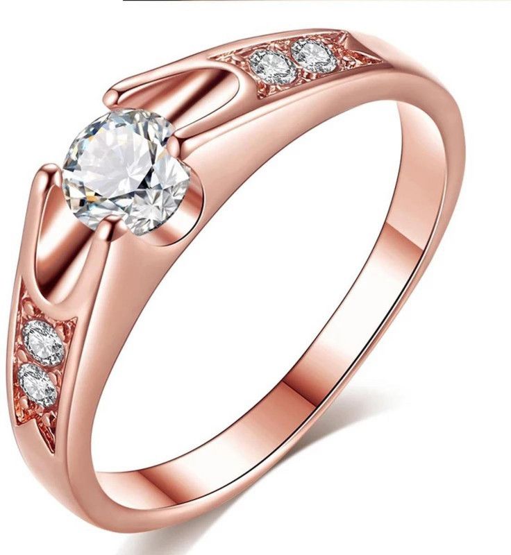 Elegant Designer Diamond Engagement Ring For Women & Girls (US Size-6) Stainless Steel Swarovski Zirconia Gold Plated Ring
