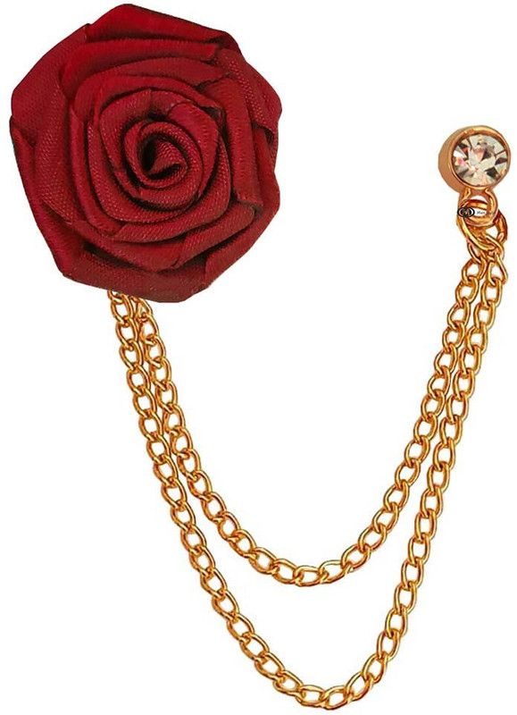 M Men Style Rose Flower Chain Lapel Pin Badge Coat Suit Wedding Gift Shirt Collar Brooch Brooch  (Red, Gold)