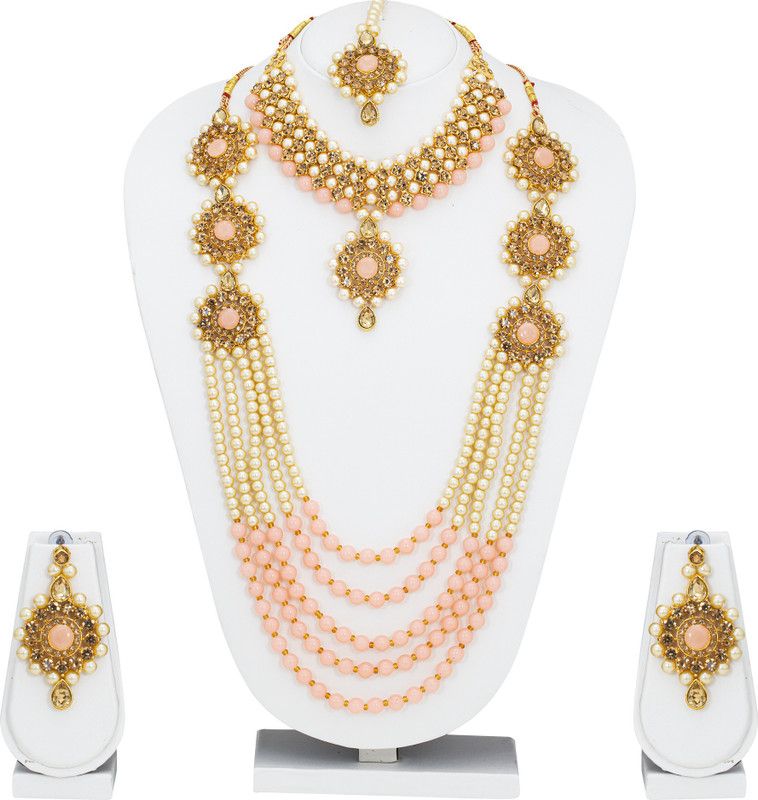 Alloy Gold-plated Pink, White Jewel Set  (Pack of 4)
