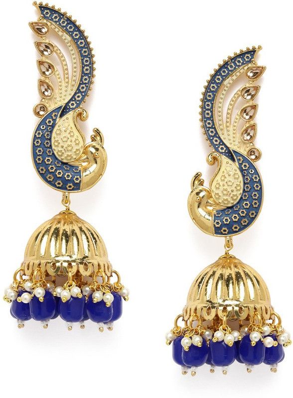 Peacock Inspired Beads Stone Jhumki Earring