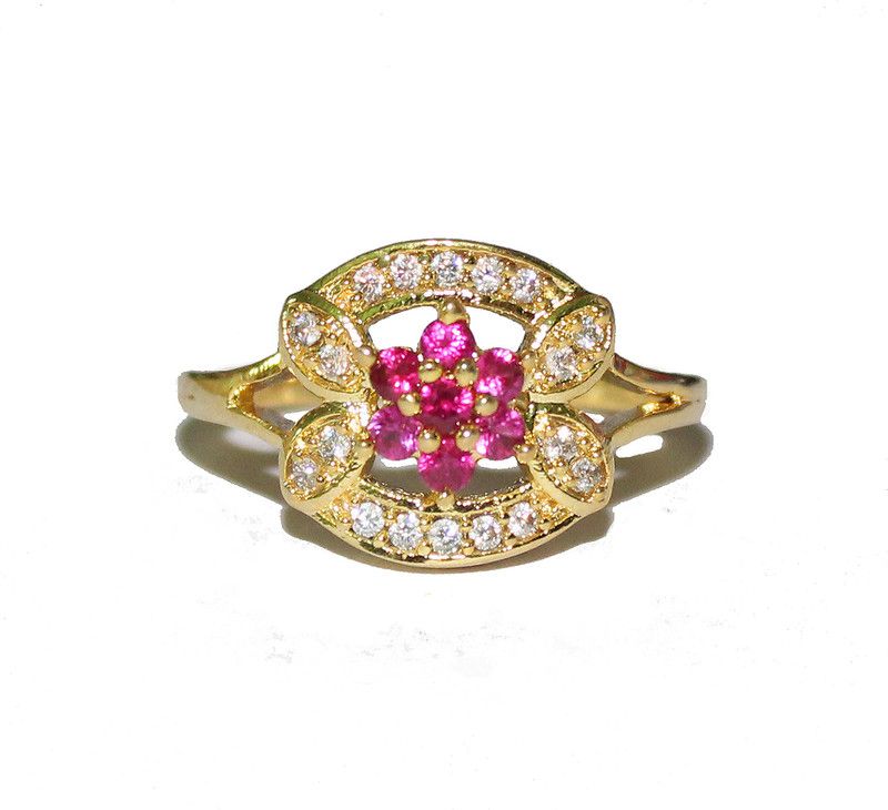 Bhanu Gems Brass Gold Plated CZ Stone Ring for Girl/Women (Adjustable Ring) Brass Zircon Rhodium Plated Ring