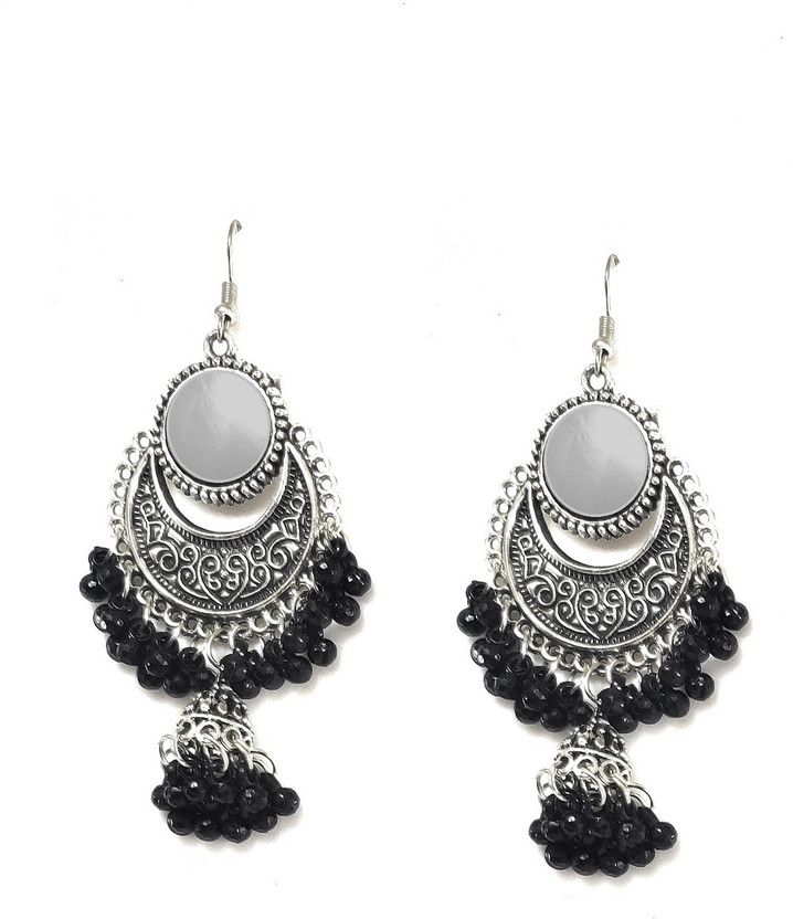 Fashion Jewellery Stylish Mirror Jhumki Fancy Party Wear Black Beads Earrings for Girls and Women Beads Metal Drops & Danglers, Jhumki Earring