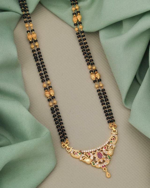 1 g Gold Wedding Meenakari Maharashtrian Stylish Golden and Black Wati Brass Mangalsutra