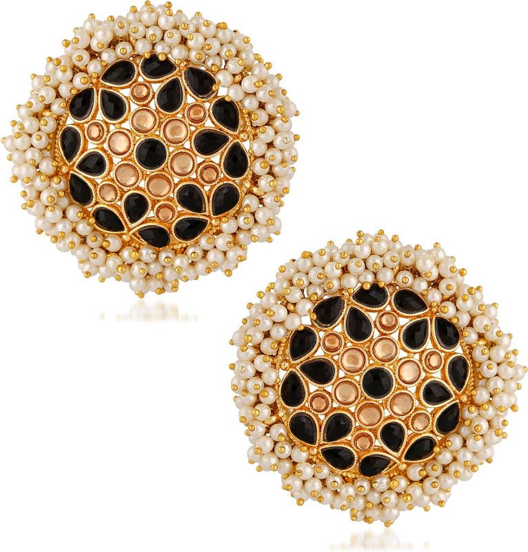 Traditional Black Kundan Circular Stud Earring Alloy Stud Earring