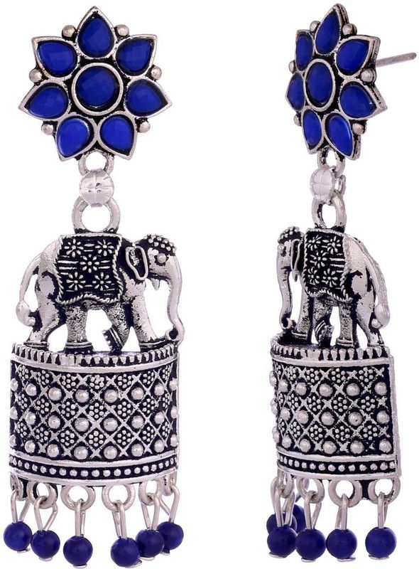 Flower and Elephant Half Jhumka Brass, Silver Drops & Danglers
