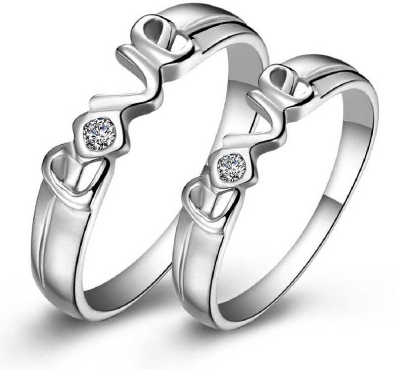 FREE SIZE VALENTINE COUPLE RING SET Metal Cubic Zirconia Sterling Silver Plated Ring Set
