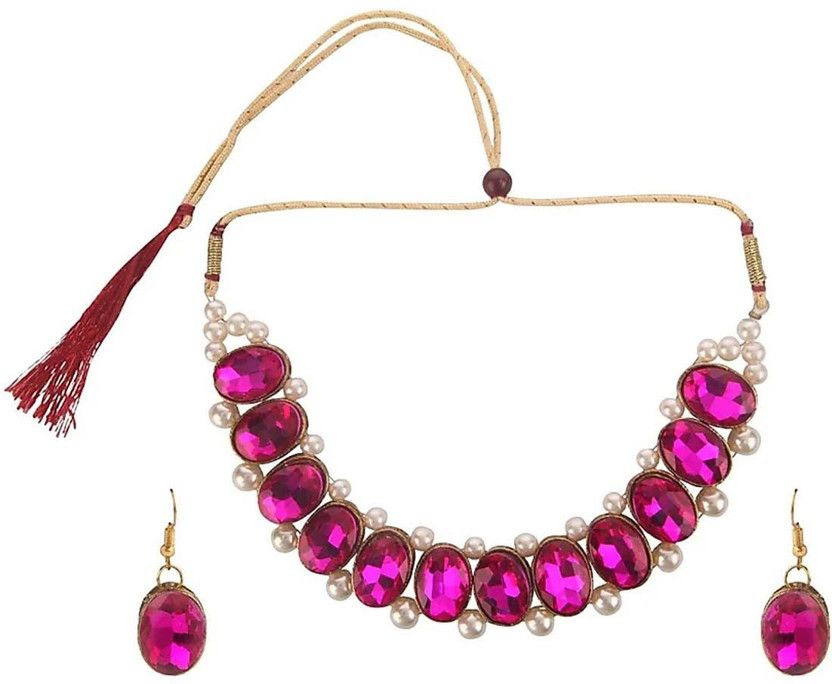 Alloy Gold-plated Pink, White Jewel Set  (Pack of 1)