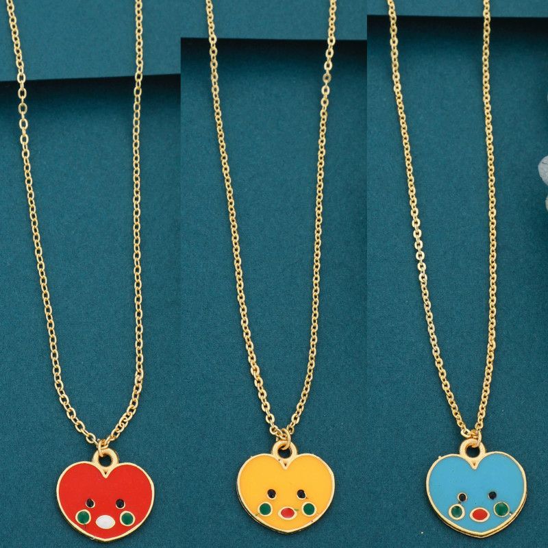 Exclusive Pack Of 3 Smiley Face Heart Charm Necklace Chain For Girls,Women Gold-plated Plated Alloy Necklace