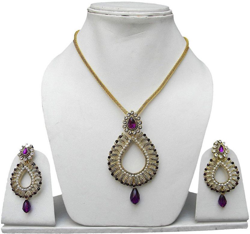 Alloy Gold-plated Gold, Purple Jewel Set  (Pack of 1)