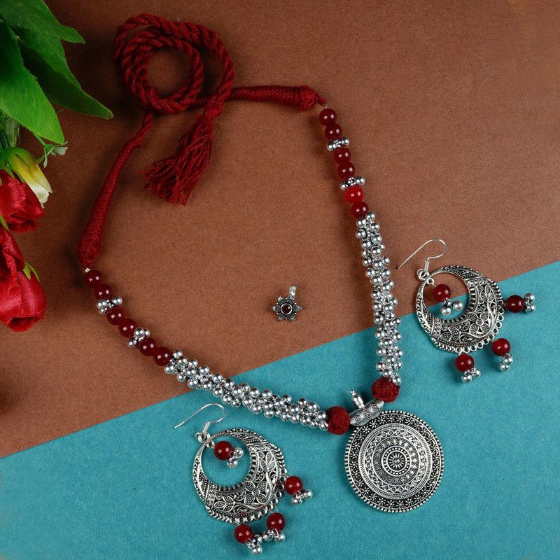 Brass Silver Maroon, Silver Jewel Set  (Pack of 1)