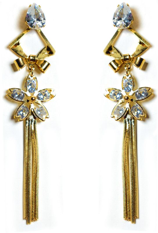 Sirene Shoppers Flower Patel with Golden Earring American Diamond Drop earrings for girls. OS0277) Cubic Zirconia, Brass Stud Earring
