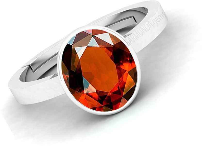 4.25 -4.50 Ratti Hessonite Gomed Gemstone German Silver Ring Metal Garnet Rhodium Plated Ring