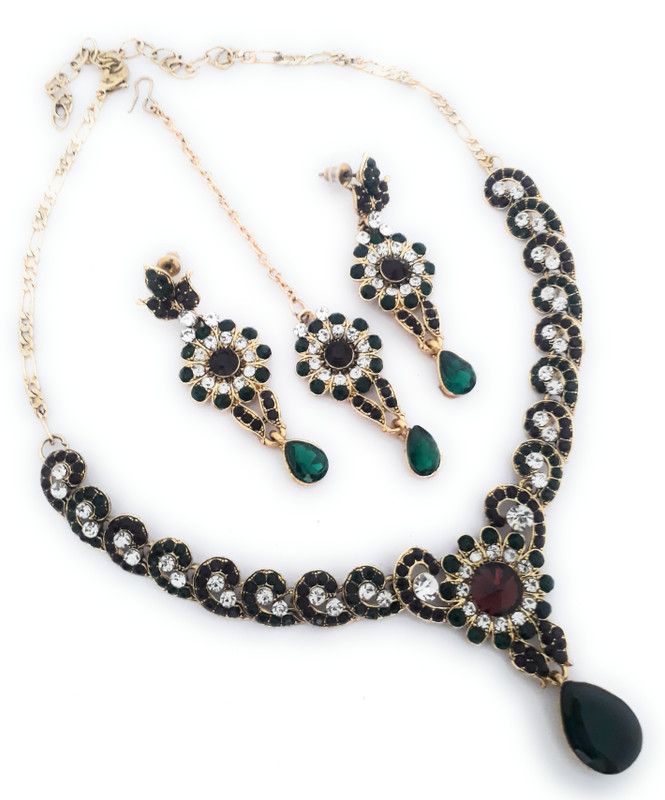 Metal, Crystal Gold-plated Silver, Green, Maroon Jewel Set  (Pack of 1)