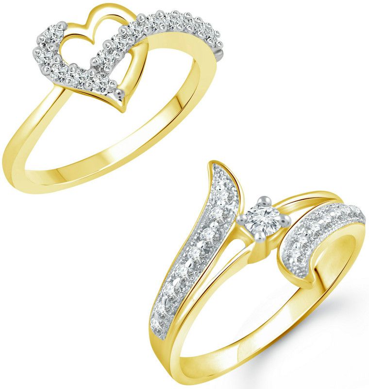 Finger Shine Heart Combo Rings for Women and Girls [1076FRG-1002FRG] Alloy Cubic Zirconia Gold Plated Ring Set