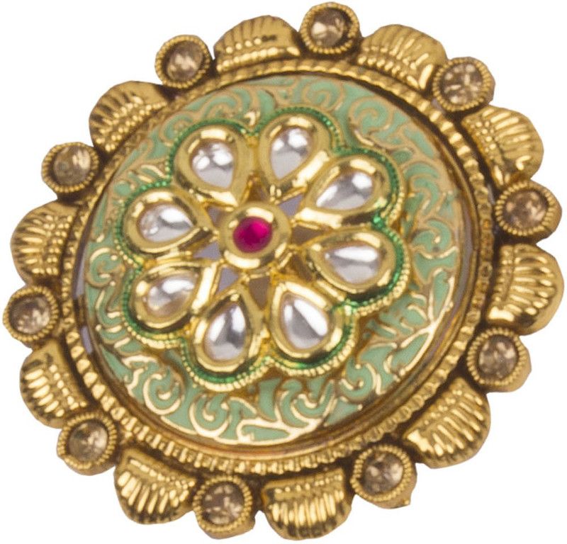 "Piah Fashion Excellent Round Shape Meenakari Work Gold Plated Bollywood Style Finger Ring for Woman" Copper Gold Plated Ring