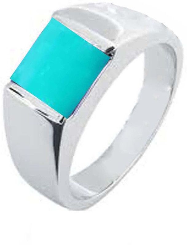 Natural Certified Turquoise (Firoza) Square 6.25 Ratti or 5.5 Carat for Male & Female 92.5 Sterling Silver Sterling Silver Turquoise Ring