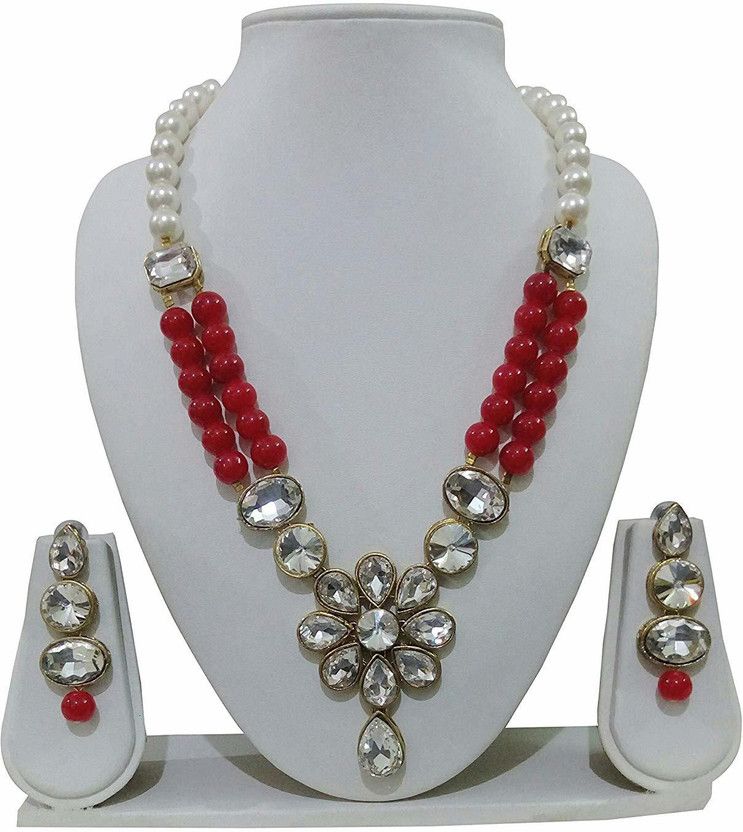 Brass Brass White, Gold, Red Jewel Set  (Pack of 1)