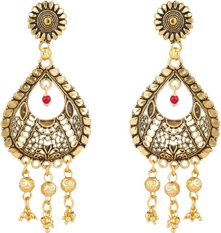 Traditional Gold Plated Tassel Dangler Pearls Diamond Alloy Jhumki Earring