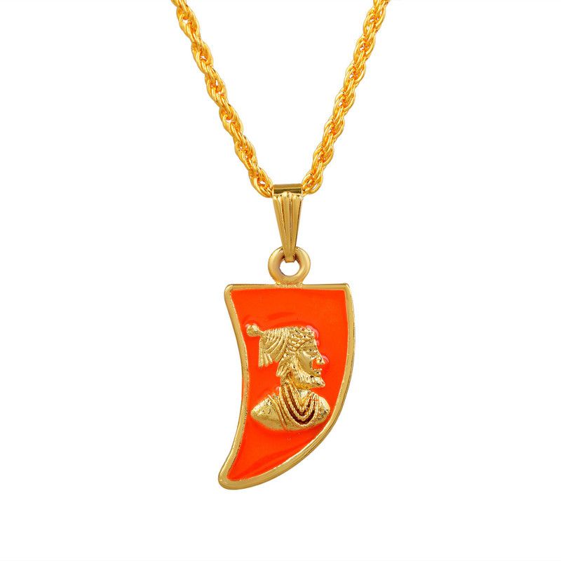 Gold Plated Brass Designer 3D Orange Enamel Sword of Shivaji Maharaj Great Maratha Trendy Fashion Chain Locket Pendant Necklace Jewellery for Men/Women Gold-plated Brass Pendant