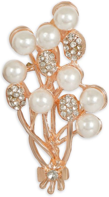 ACCESSHER Rose Gold Plated Pearl & Rhinestone Studded Floral Brooch for Women & Men Brooch  (Gold)