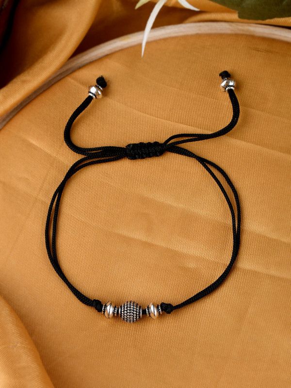 Silvermerc Designs Triple Ball Black Thread Evil Eye Anklet Brass Anklet